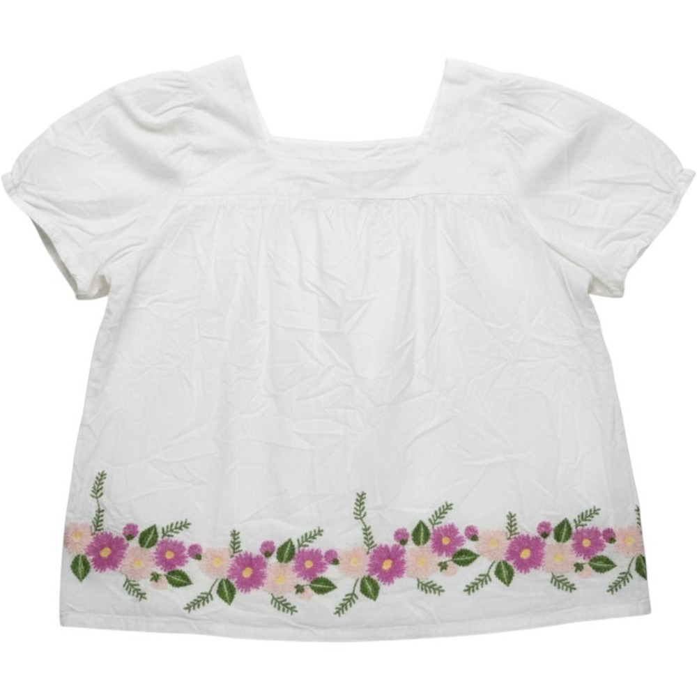 Matilda Jane Blouse Womens Plus 2XL White Square Neck Short Sleeve Embroidered